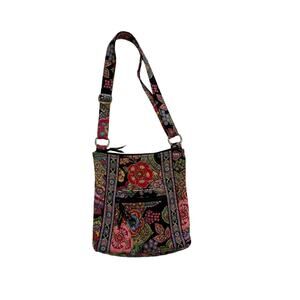 Vera Bradley Quilted Boho Floral Paisley Crossbody Shoulder Bag Black Pink Blue